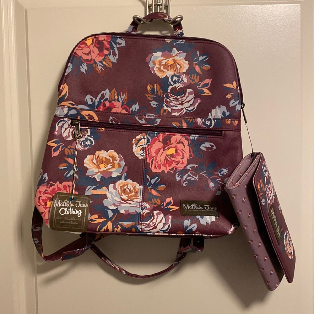 Matilda Jane floral backpack w/ matching wallet